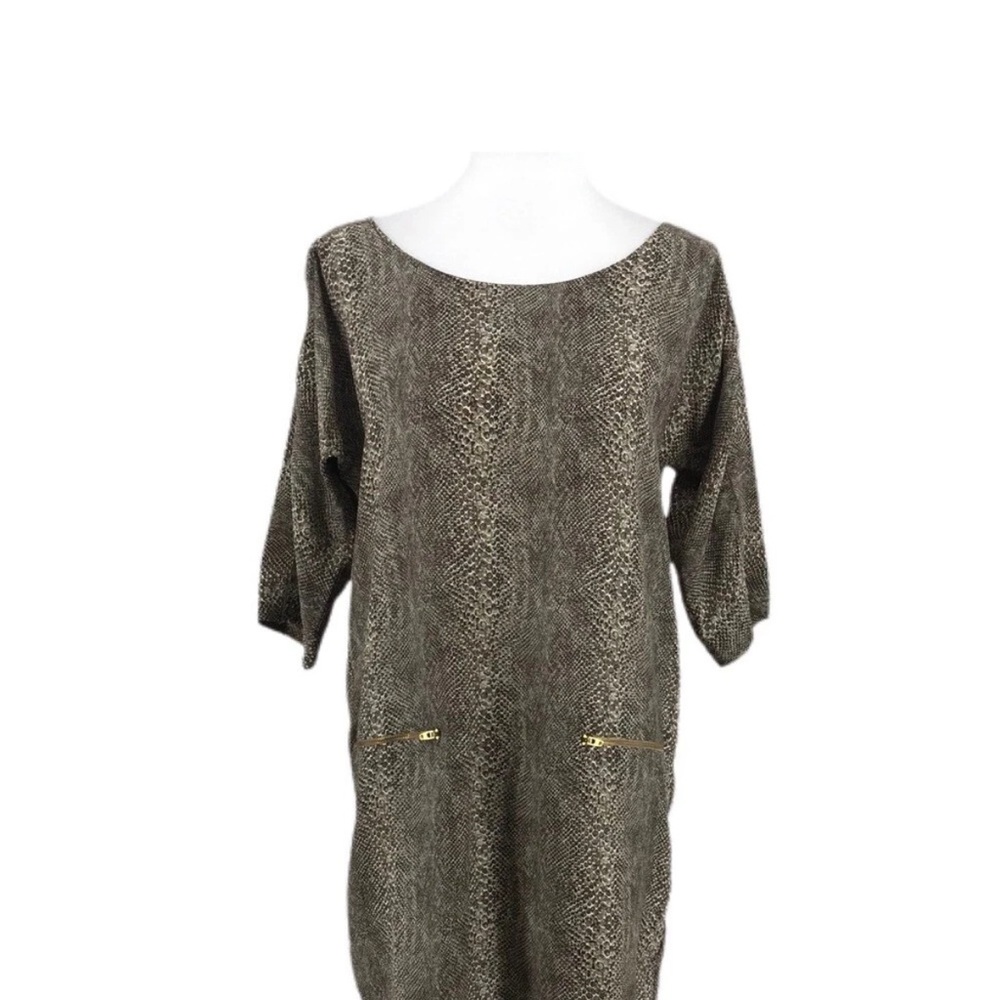 Women's Zara Woman Tan Snakeskin Animal Print 3/4 Sleeve Shift Dress sz M
